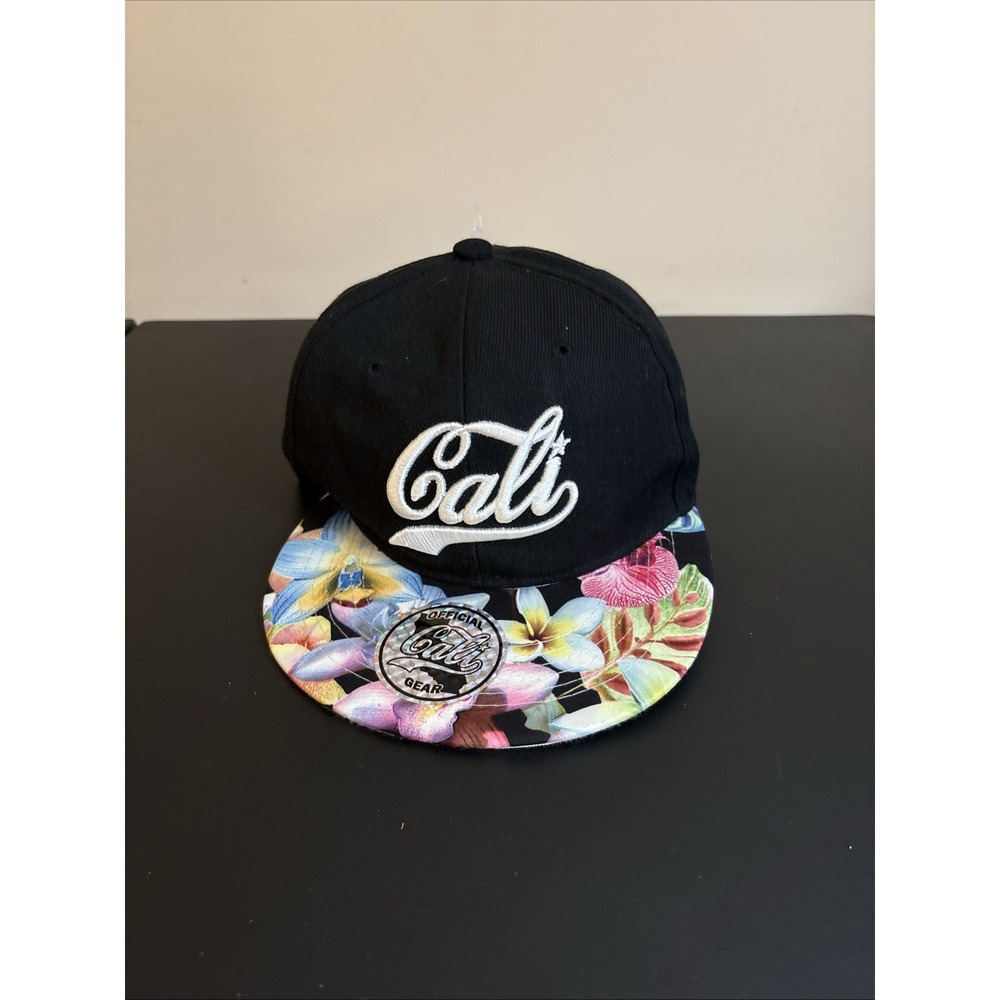 California Cali Floral Unisex Adjustable Snapback Hat Cap Black Flowers